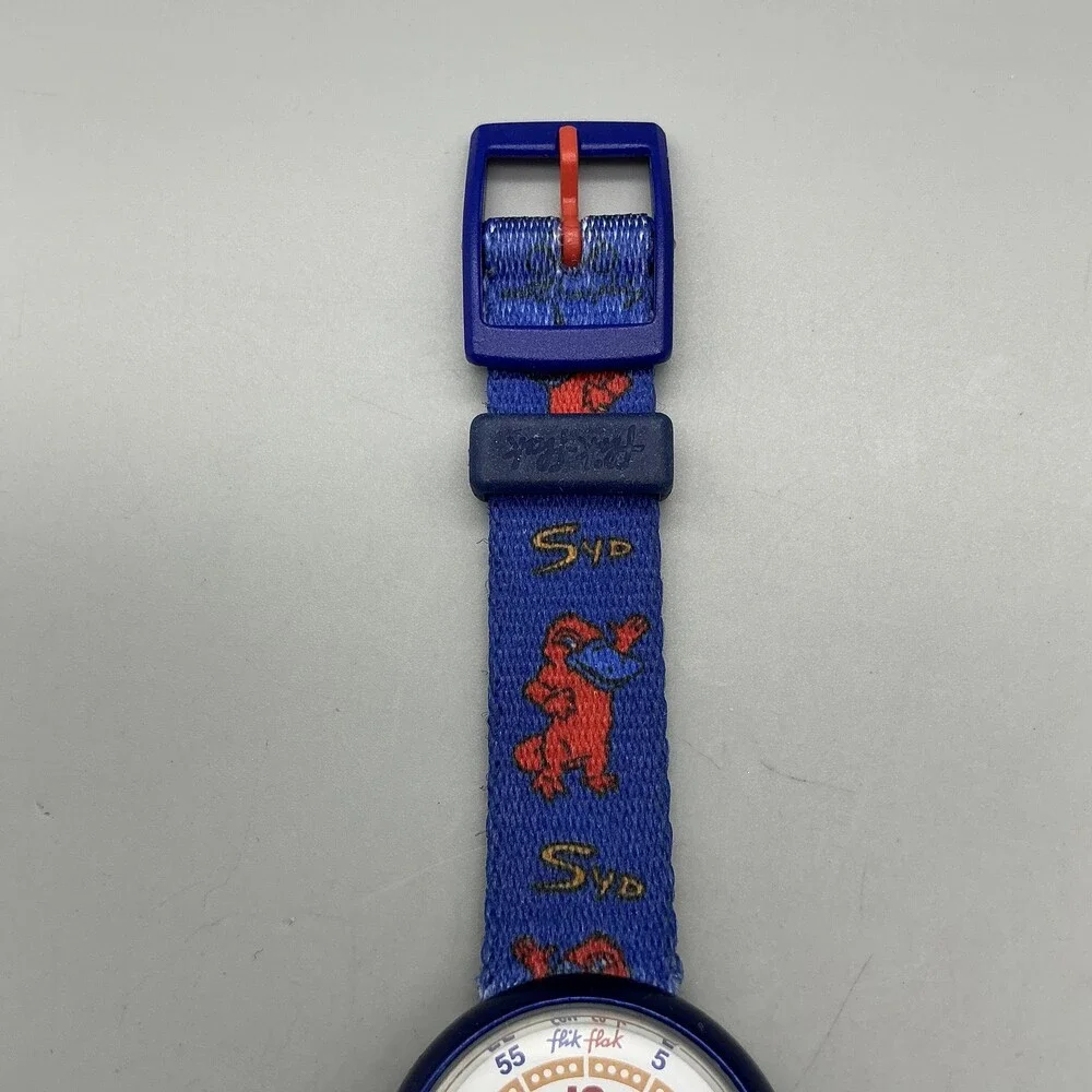 Vintage Flik Flak Swiss Sydney 2000 Boys Watch 29mm Blue SYD Strap New Battery